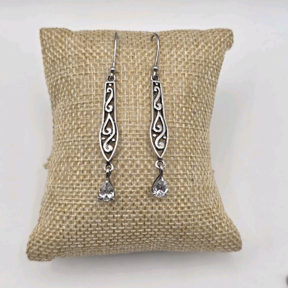 Silpada Sterling Silver 925 Scroll Drop Dangle Earrings Teardrop Crystal W1080